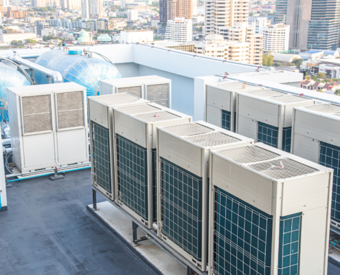 HVAC heating and air conditioning inverter used to heat and cool on rooftop condo or hotel
